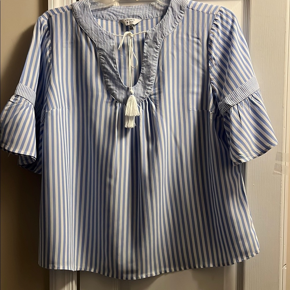 Crown & Ivy Blue and White Striped Top